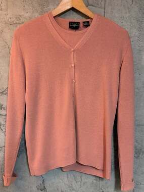 Tailor V-Neck Cardigan Size M Pink Ribbed Knit Sweater